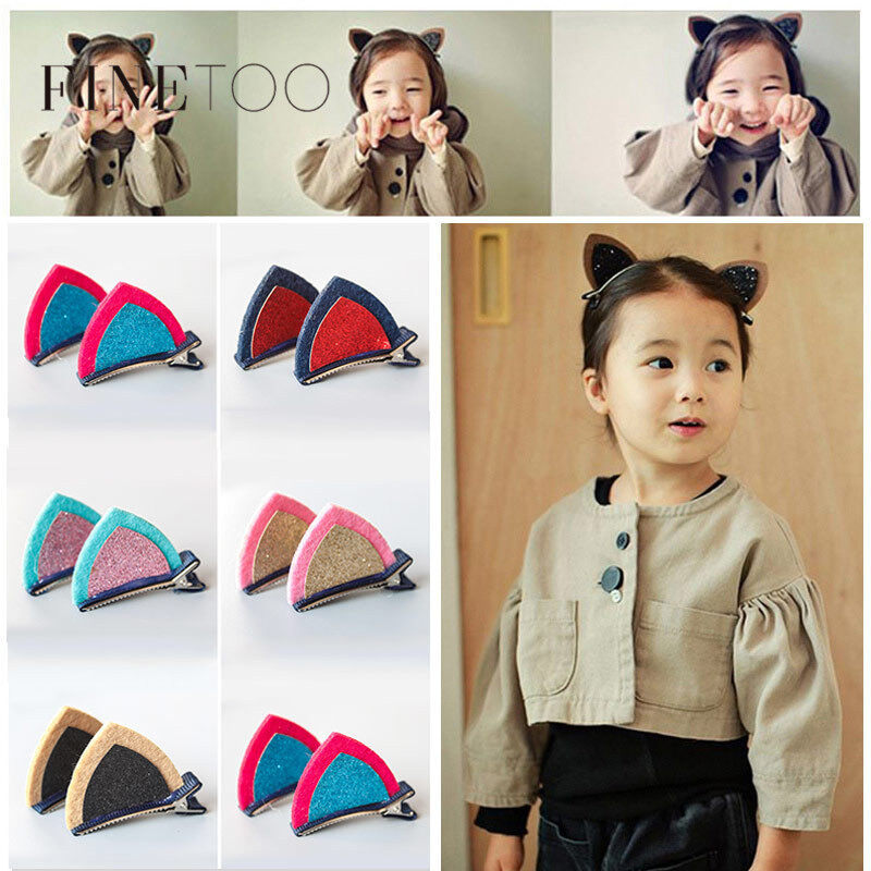 ★FINE TOO★   1 Pcs Korean DIY Sequin Shining Cat Ears Hair Clip New Product Child Hair Accessories Rabbit Ear