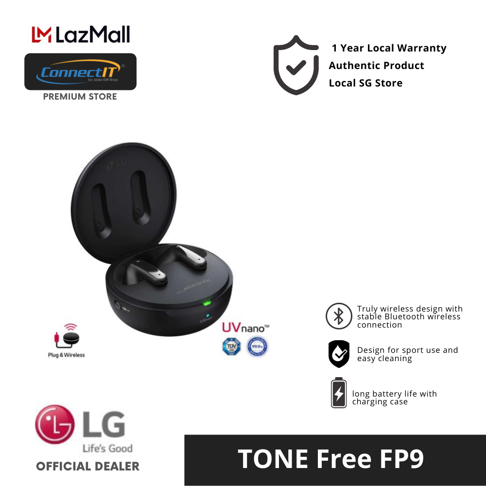 LG TONE Free FP9 Bluetooth 5.2 Earbuds With Active Noise Cancellation, Plug and Wireless, UV Nano Charging Case (1 Year Local Warranty)