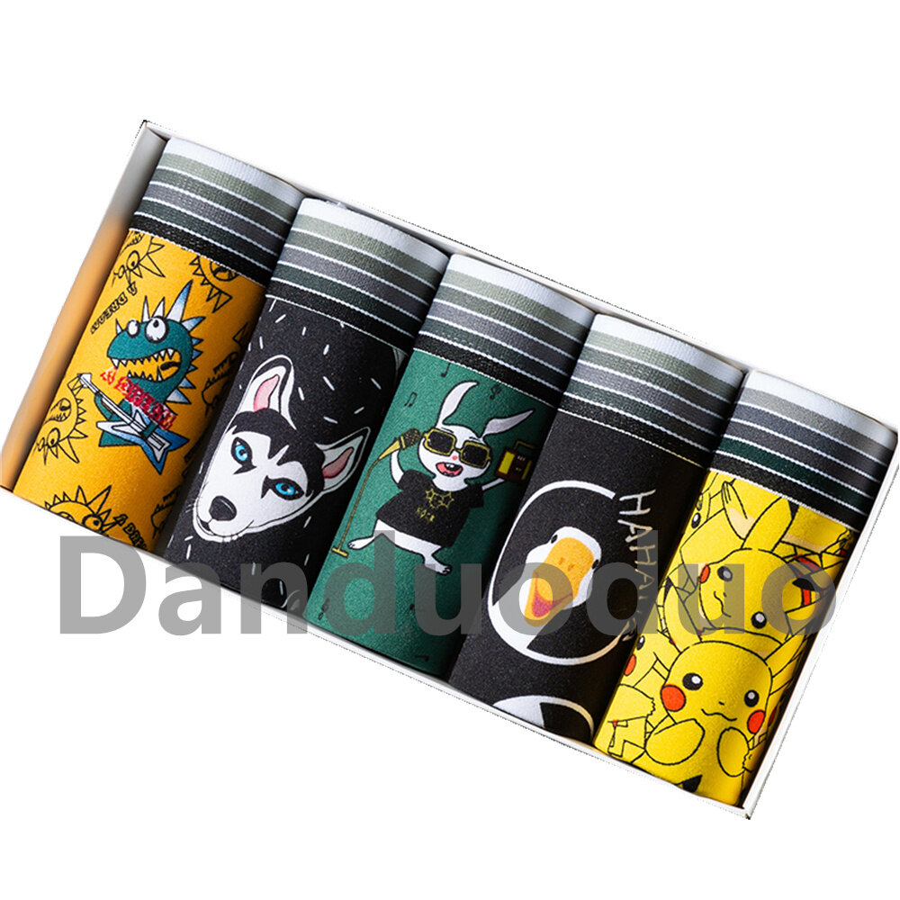 5 Pcs Men's Boxer Soft Breathable Underwear Stretchable U Pouch Man Briefs Cute Cartoon Boys Boxer