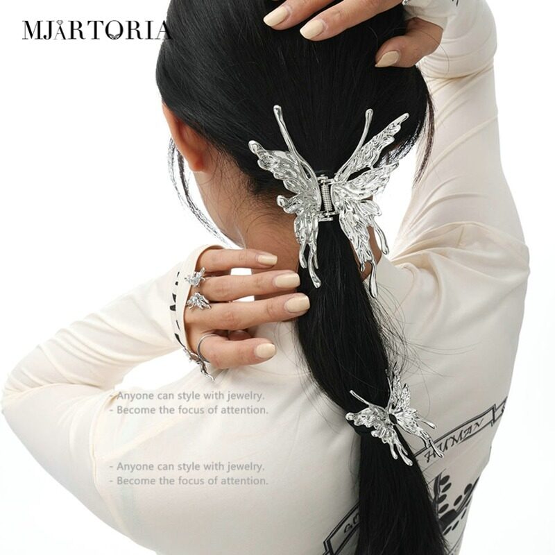 MJartoria Women Large Hair Claw Liquid Butterfly Gripper Flash Drilling Hairpin Clips Metal Shark Clip Girls Hair Accessories