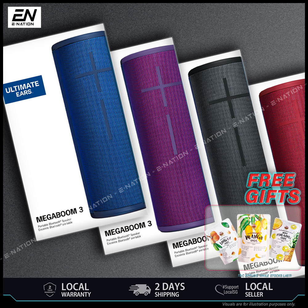 Ultimate Ears MEGABOOM 3 Wireless Bluetooth Speaker (Powerful Sound + Thundering Bass, Bluetooth, Magic Button, Waterproof, Battery 20 hours, Range 45 m) - (Sunset Red, Ultraviolet Purple, Lagoon Blue