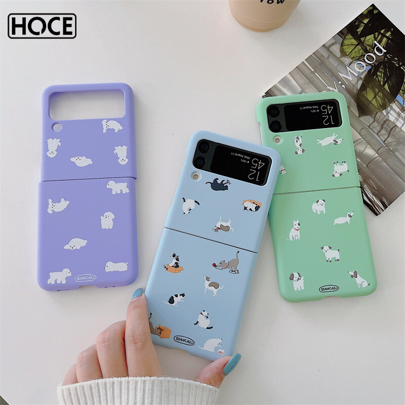 HOCE Korean Animal Phone Case For Samsung Galaxy Z Flip 3 4 ZFlip 3 ZFlip4 5G Folding Anti-Fall Protective Hard Case Simple Cute Cover