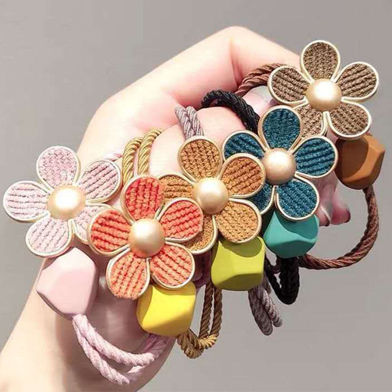 Metal Flowers Hair Rope Elastic Daily Decor Hair Bands Fashion Girls Headwear