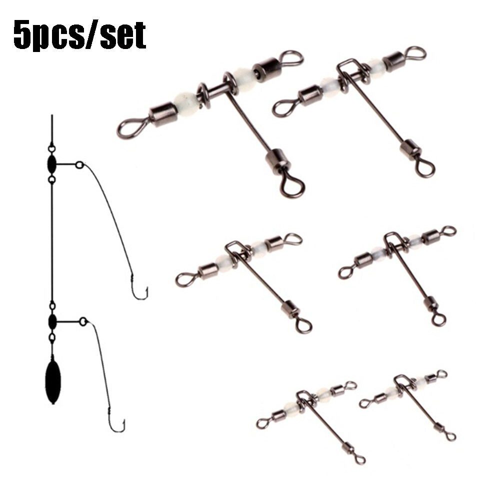 5pcs/lot cross line Splitter Brass Barrel Wivels Bearing T-shape fishing swivels rolling swivel with pearl luminous 3 way connector