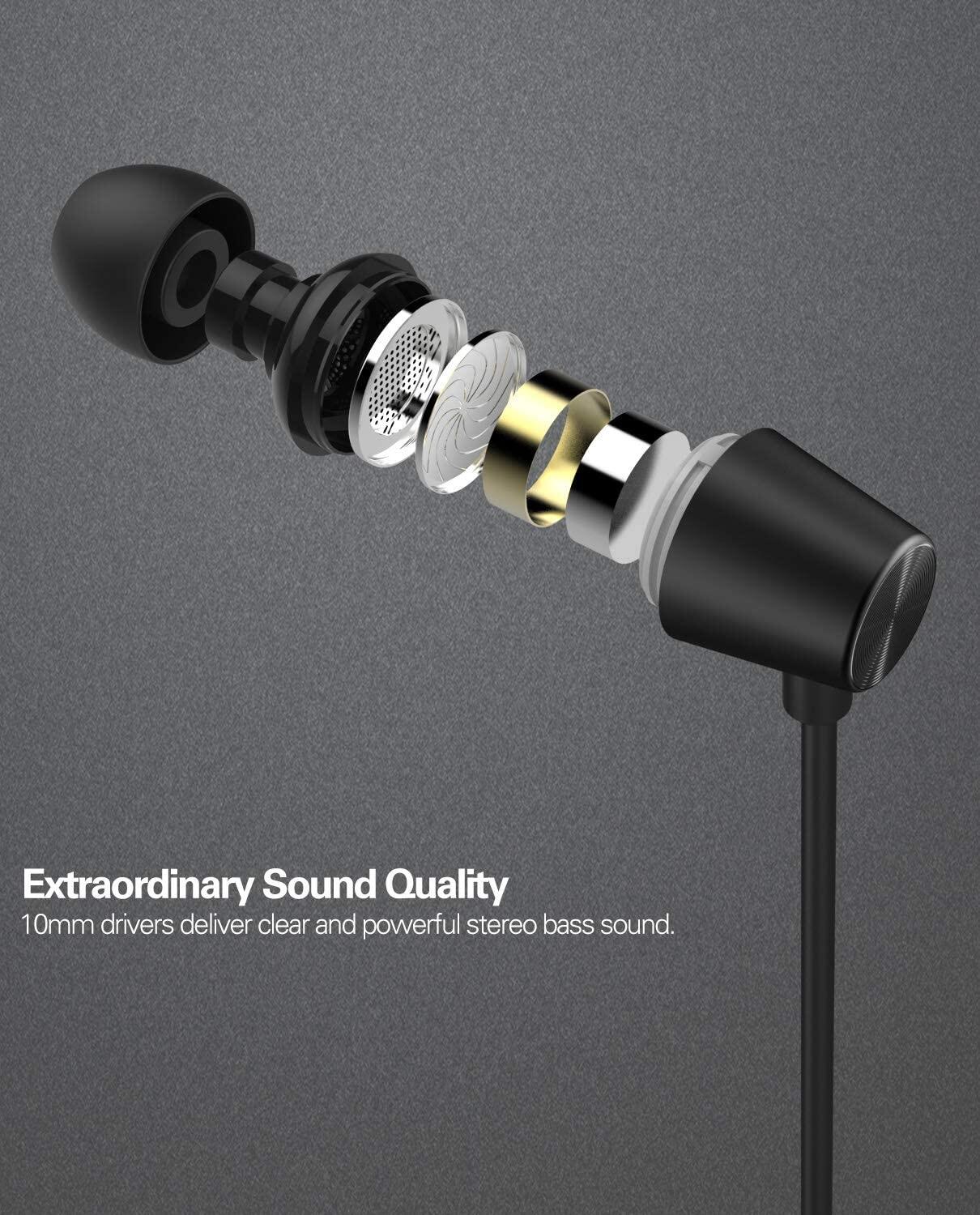 MoKo Wired Earbuds, Stereo Deep Bass Ergonomic in-Ear Headphones with 3.5mm Metal Jack, in-line Mic & Volume Control Compatible with iPhones, iPod, Samsung Galaxy, Tablet, Laptop