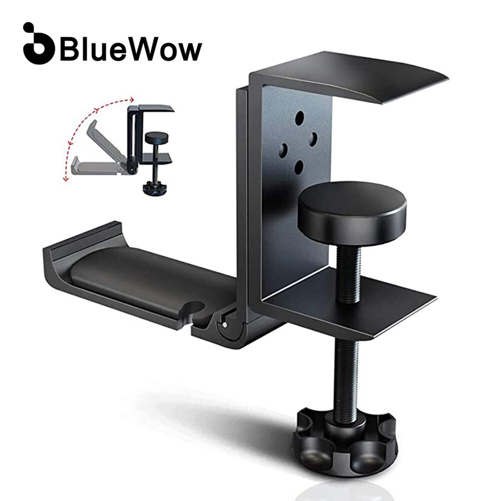 [2021 Upgrade] BlueWow XJL-DB02 Desk Hook Headphone Stand Hanger, Foldable Aluminum Alloy Headset Holder, Multi-Function Gaming Headset Hanger Mount with Cable Clip Organizer