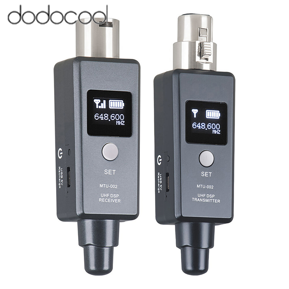 dodocool 1 Pair Microphone Wireless System Micphone Wireless Transmitter System UHF DSP Transmitter & Receiver Mic/Line Two Modes for Dynamic/Condenser Microphone