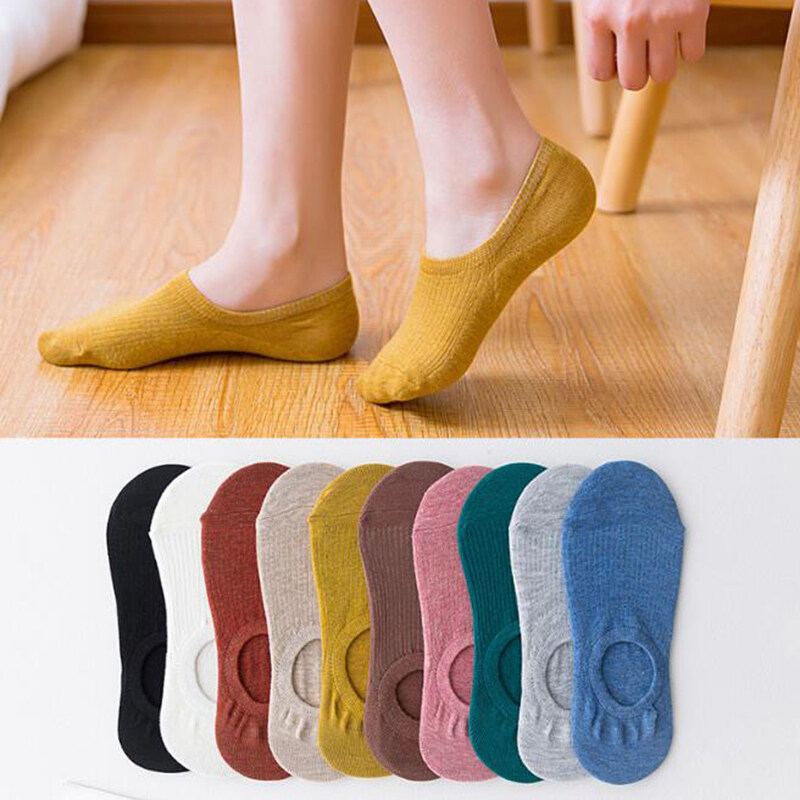 1Pair Socks Women Low Cut Invisable Socks Anti-slip Breathable Cotton Short Sock Plain