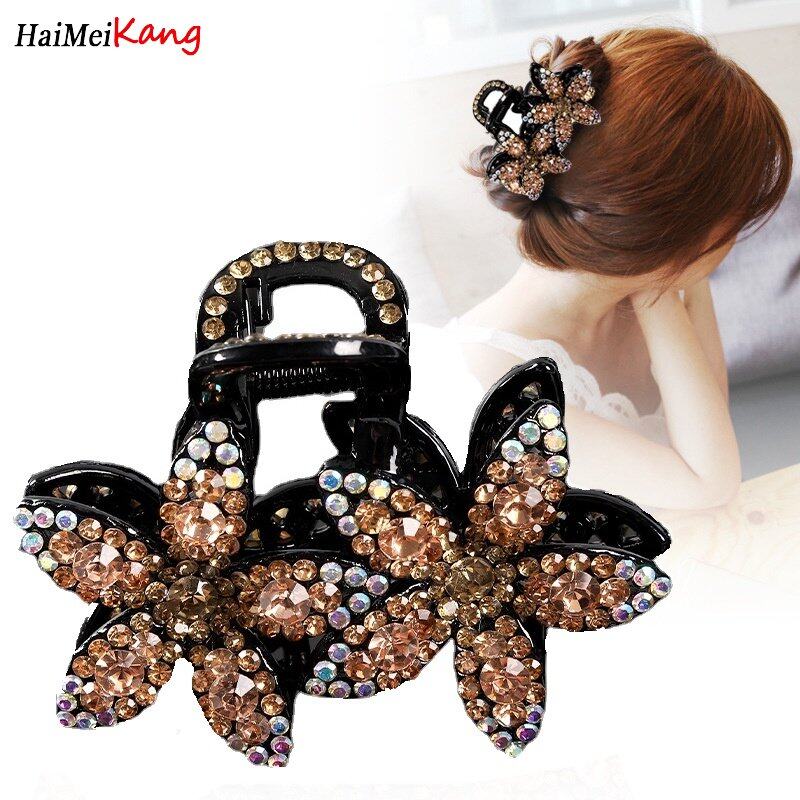 1pc Fashion Korean Rhinestone Hair Clip Flower Large Double Flower Ladies Hairpin Elegant Color Grab Headdress