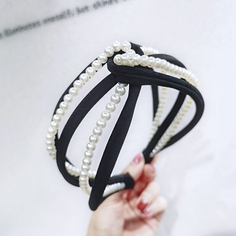 Fashion New Korean Pearl Headband Cross Headband Hollow Woman Exquisite Wild Hair Band Hair Accessories