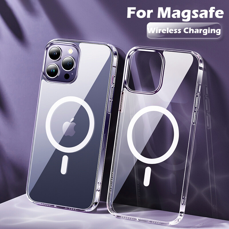 HOCE Clear Acrylic Back Cover Magsafe Case for iPhone 13 12 Mini 11 12 13 14 Pro XS 14 Plus XR X Support Wireless Charging Drop Protection Bag Accessories