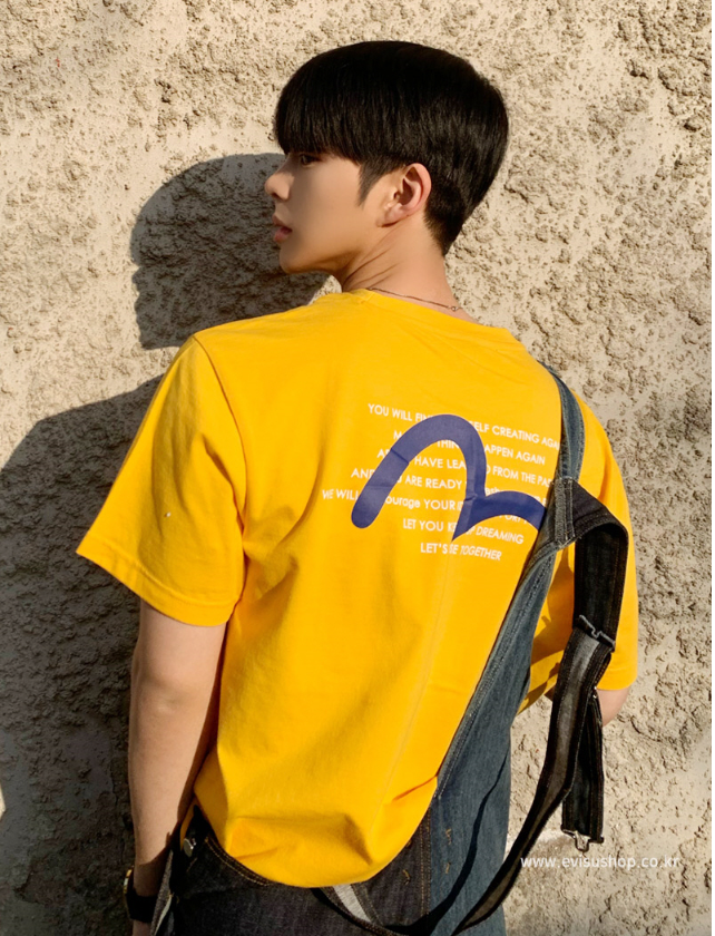 [EVISU KOREA] Loose fit Backboard Hills Logo Print Round Casual Men Women Tee Couple Tops  Cotton Street Style Korean Style