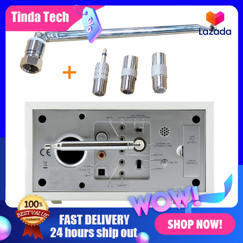 FM Radio Antenna 75 Ohm F Type Male Telescopic Antenna with 3 Adapters