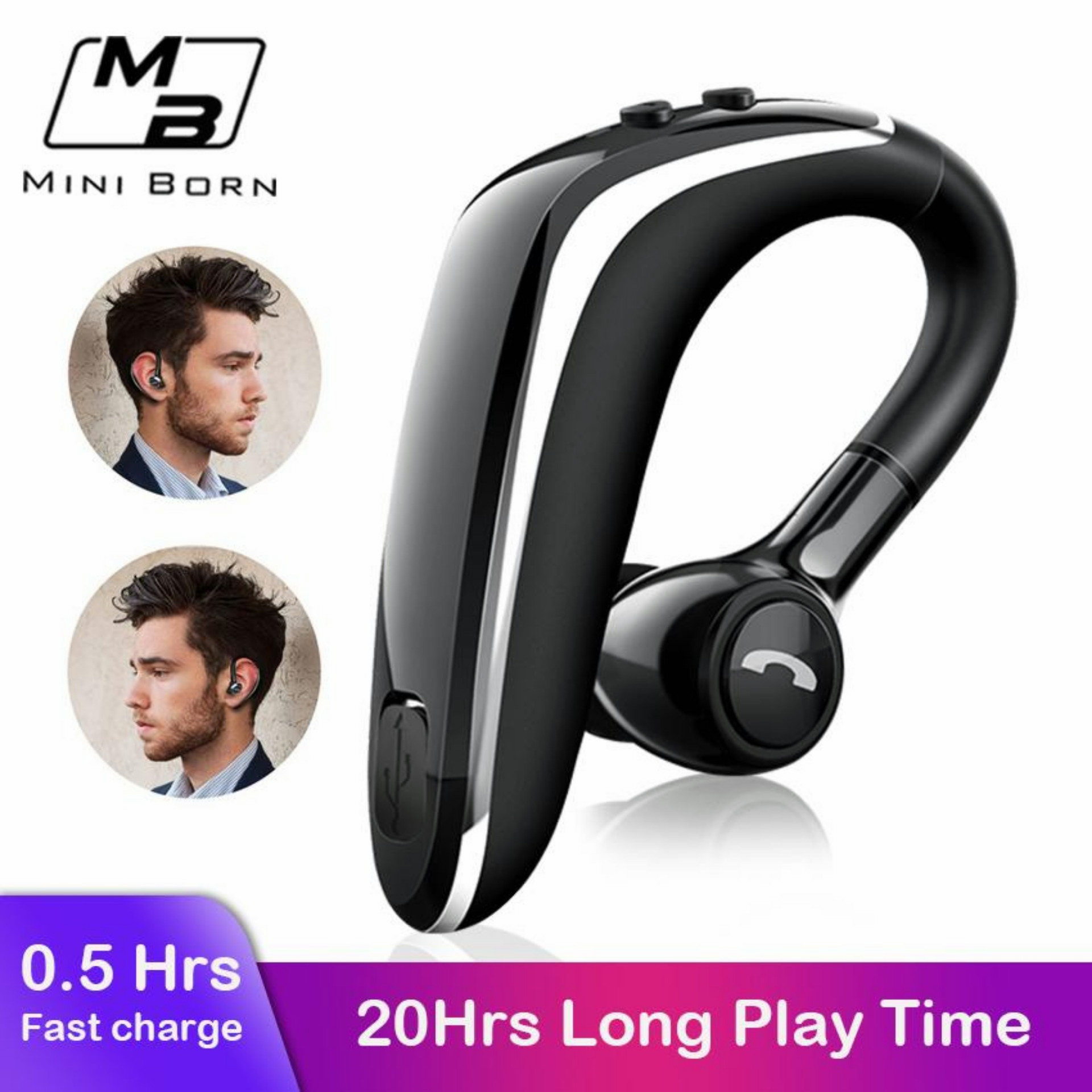 Mini Born Wireless Earbud Bluetooth Headset Mini Stereo Sport Earphone Business Invisible Headphone Noise Canceling Earpiece with Microphone for Car Trucker Driving