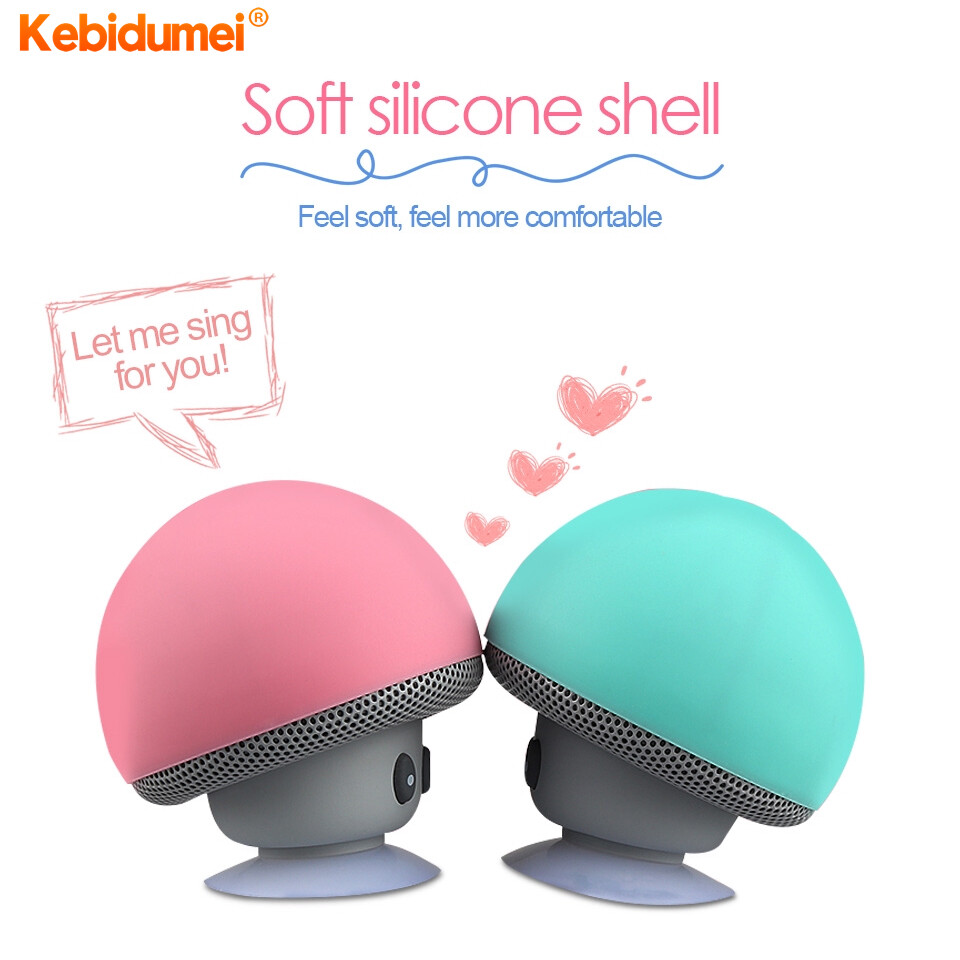 Kebidumei Cute Portable Mini Mushroom Wireless Bluetooth Speaker Stereo Subwoofer Silicone Suction Cup Loudspeaker Phone Holder Audio with Mic