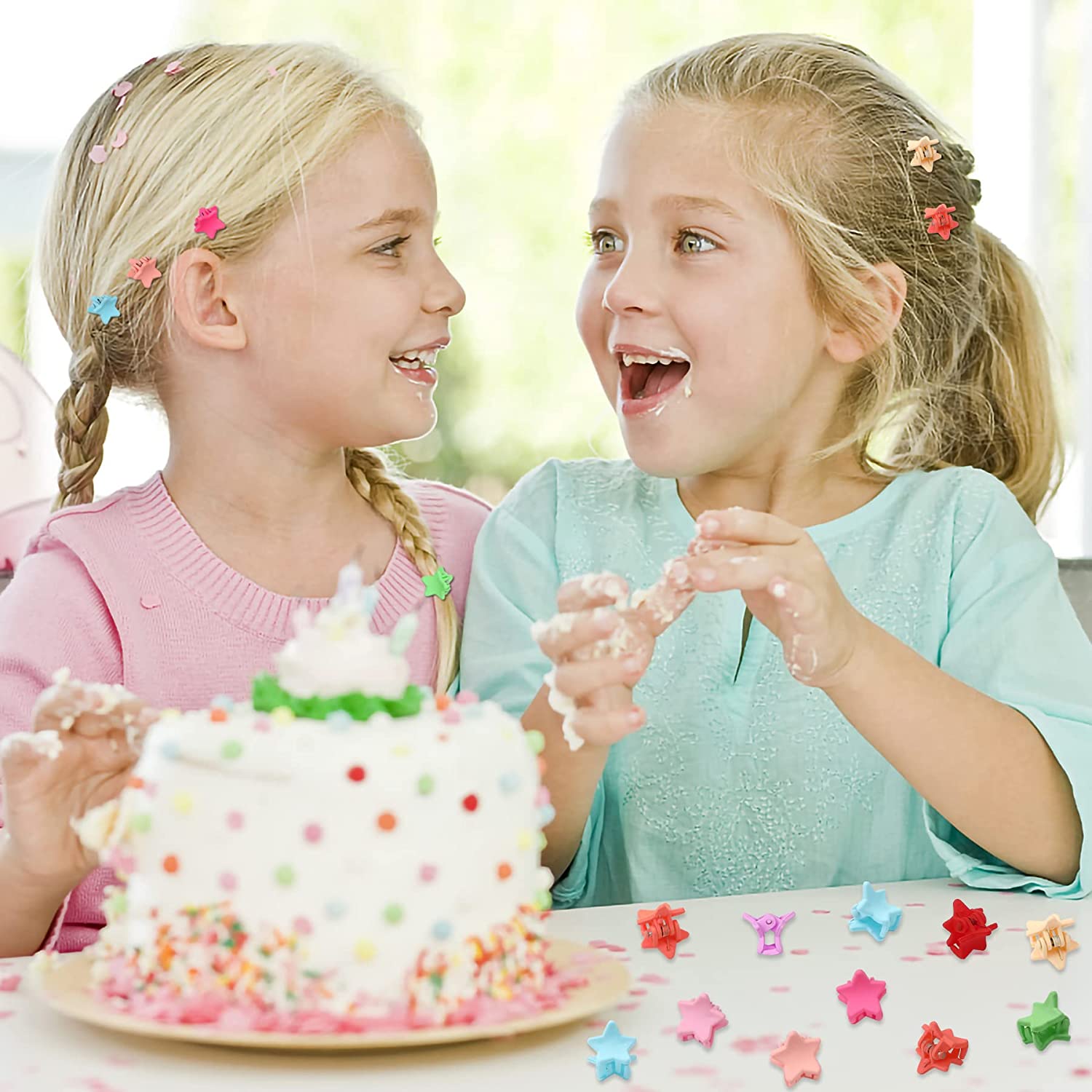 [SG❀Cute Kids] 50 Pcs Colorful Mini Hair Claw Clips Clamps Accessories for Baby Toddler Girls Decorative Bun Thin Hair, Assorted Colors in Bunny & Flower Shape