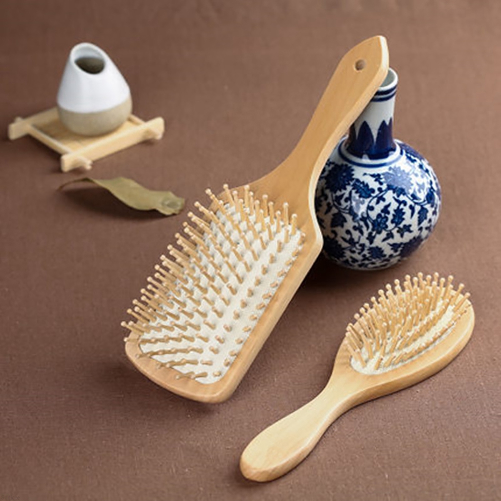 Bamboo Wooden Hair Brush Anti-Static Oval Head Meridian Massage Combs