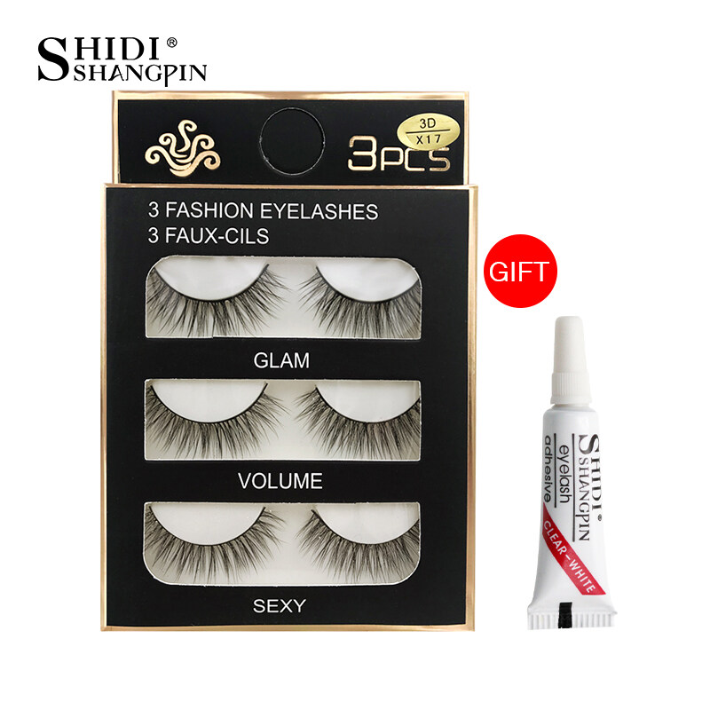 SHIDISHAGNPIN Fake Eyelash with Glue 3 Pairs of Popular False Eyelashes Natural Soft Lashes