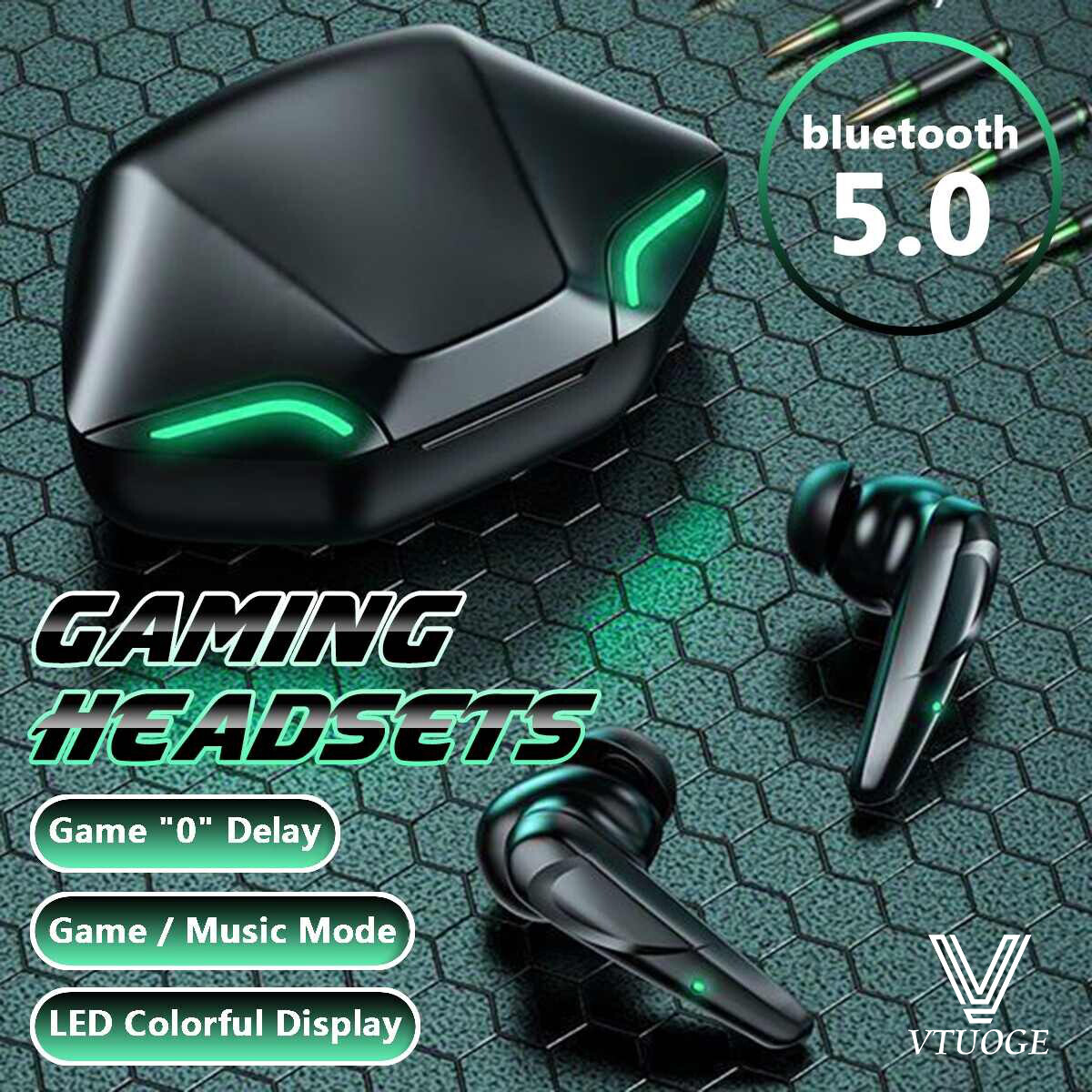 VTUOGE Gaming Earbuds Bluetooth 5.1 Earphone LED Battery Display Wireless Headphone Sport Earpiece Touch Control Binaural Call Small Invisible Headset with Microphone for vivo sony samsung xiaomi Redm