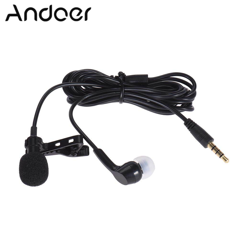 Andoer Mini Clip-on Lapel Lavalier Microphone Mic Earphone Omni-directional Condenser Hands-free 3.5mm Jack for i-Phone 6/6 plus/5 i-Pad Smartphones Computer PC Laptop Loudspeaker Li-ve Str-eam Singin