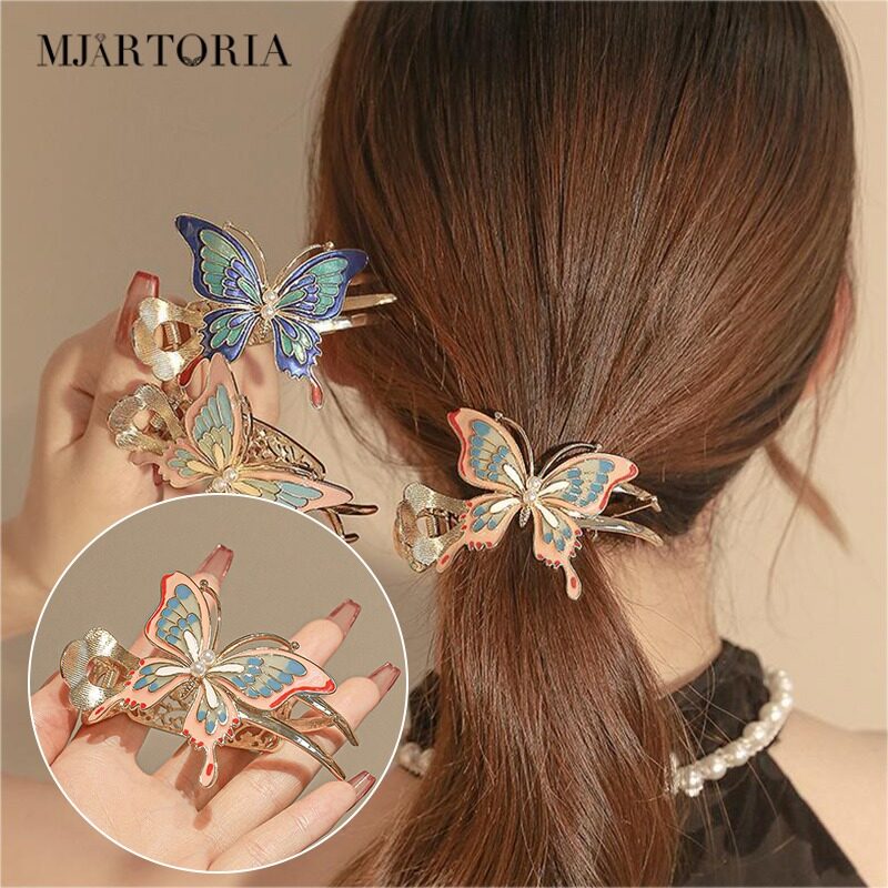MJartoria Butterfly Hair Claws Hairpin Simple Metal Grabs Hair Clip for Women Temperament Hair Accessories Horsetail Headwear