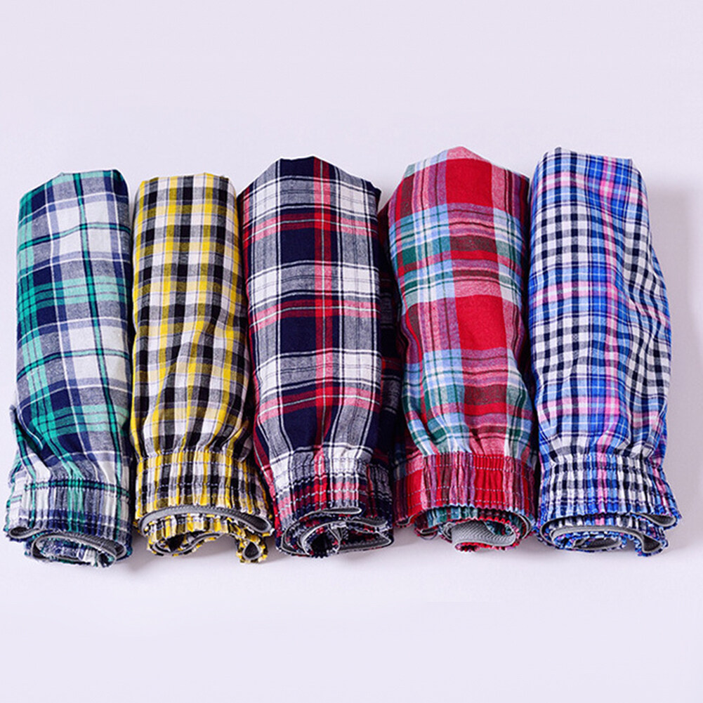 Casual Plaid Print Elastic Waist Men Underwear Summer Beach Pants Boxers Shorts