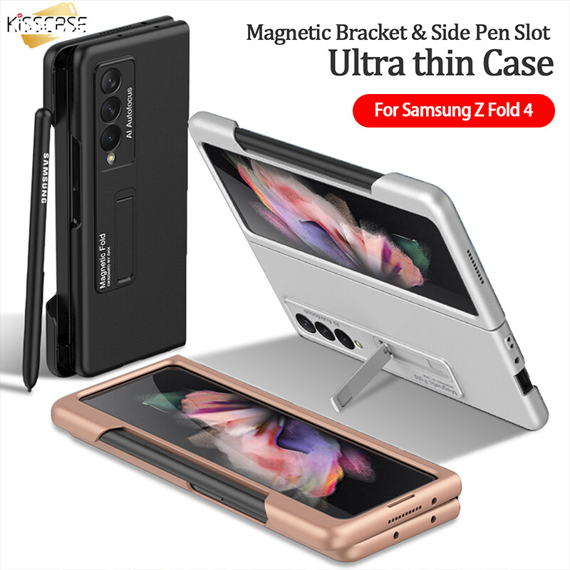 [Magnetic Bracket+Side Pen Slot] KISSCASE for Samsung Z Fold 4 5G Z Fold3 Ultra Slim Case With Magnetic Holder Stand And Side S Pen Slot Tray Phone Holder Case for Samsung Galaxy Z Fold 4 5G Phone Cas