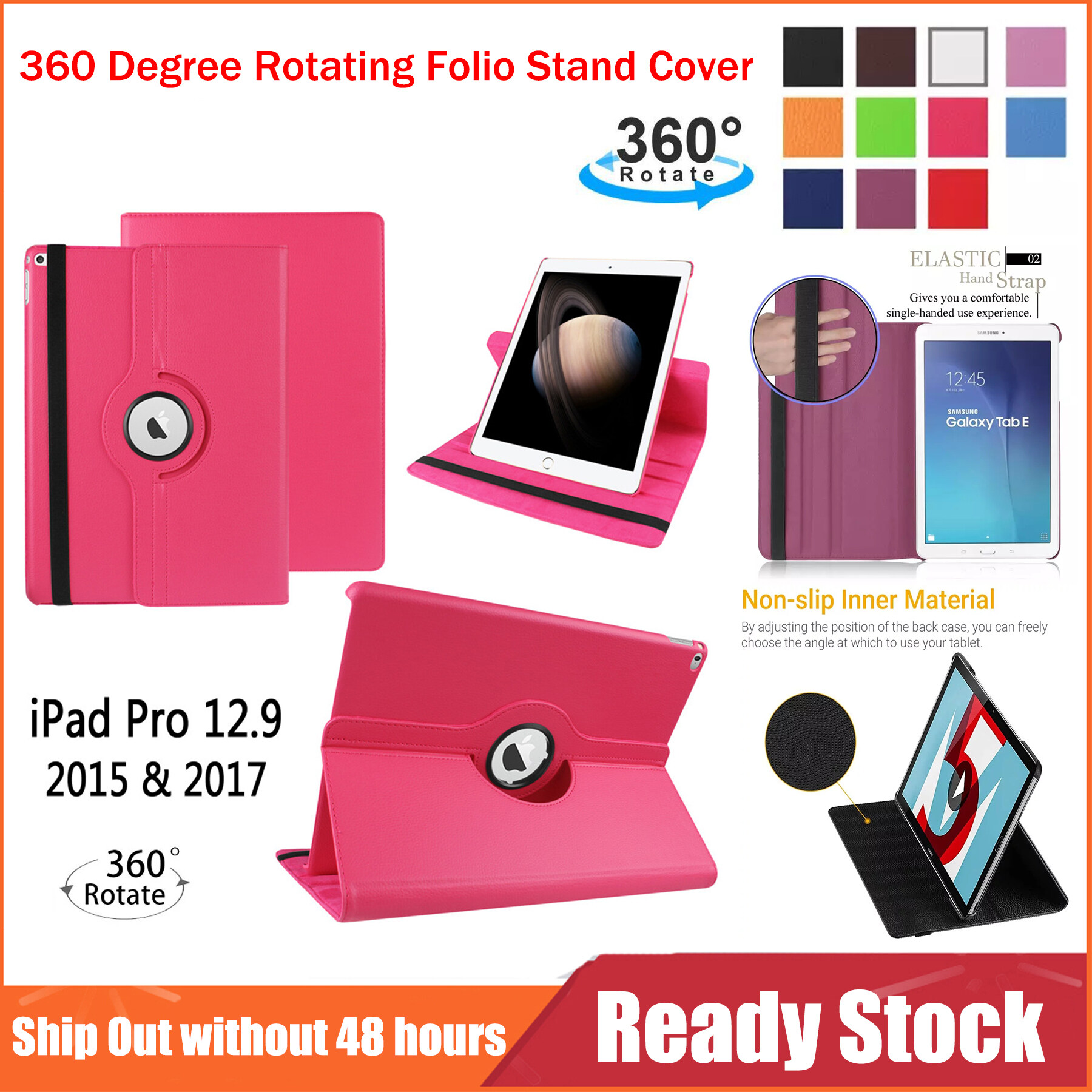 For iPad Pro 12.9 2015/ 2017 Case A1670 A1671 A1821 Premium PU Leather 360 Degree Rotating Folio Stand Cover for iPad Pro 12.9 inch