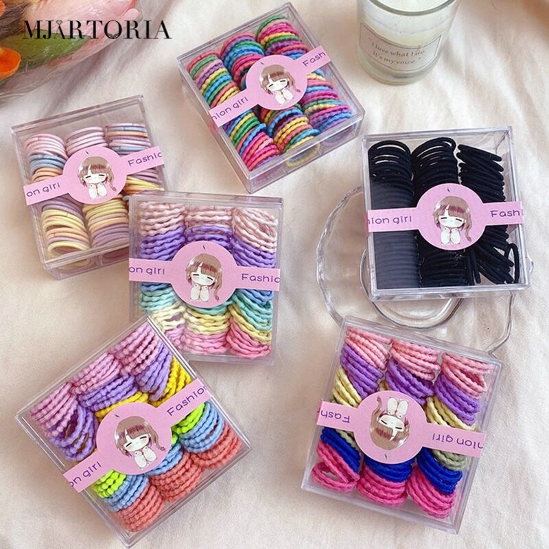 MJartoria 100pcs Kids Hair Bands Colorful Hair Scrunchies Elastic Thumb Hair Rope Little Girls Hair Accessories