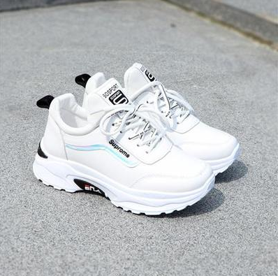 GanGdun New Women's new lace-up low-heel white shoes sports casual sneakers