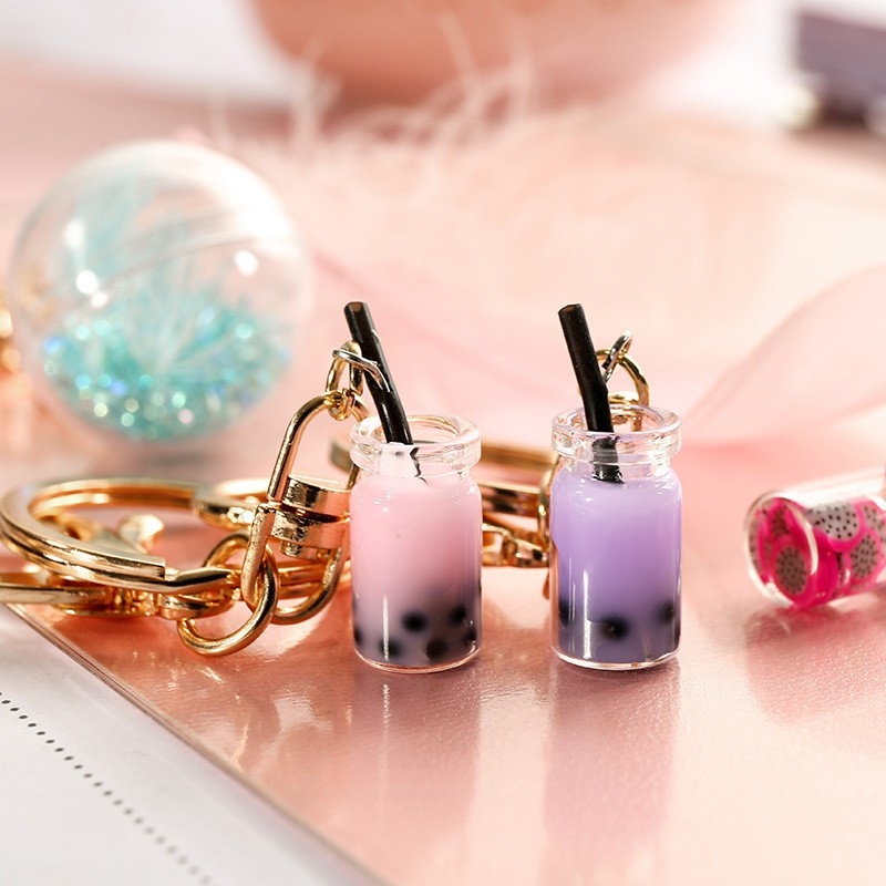 ✐▨┇ small fresh bag pendant student female cute girl heart creative tea mini circle key chain