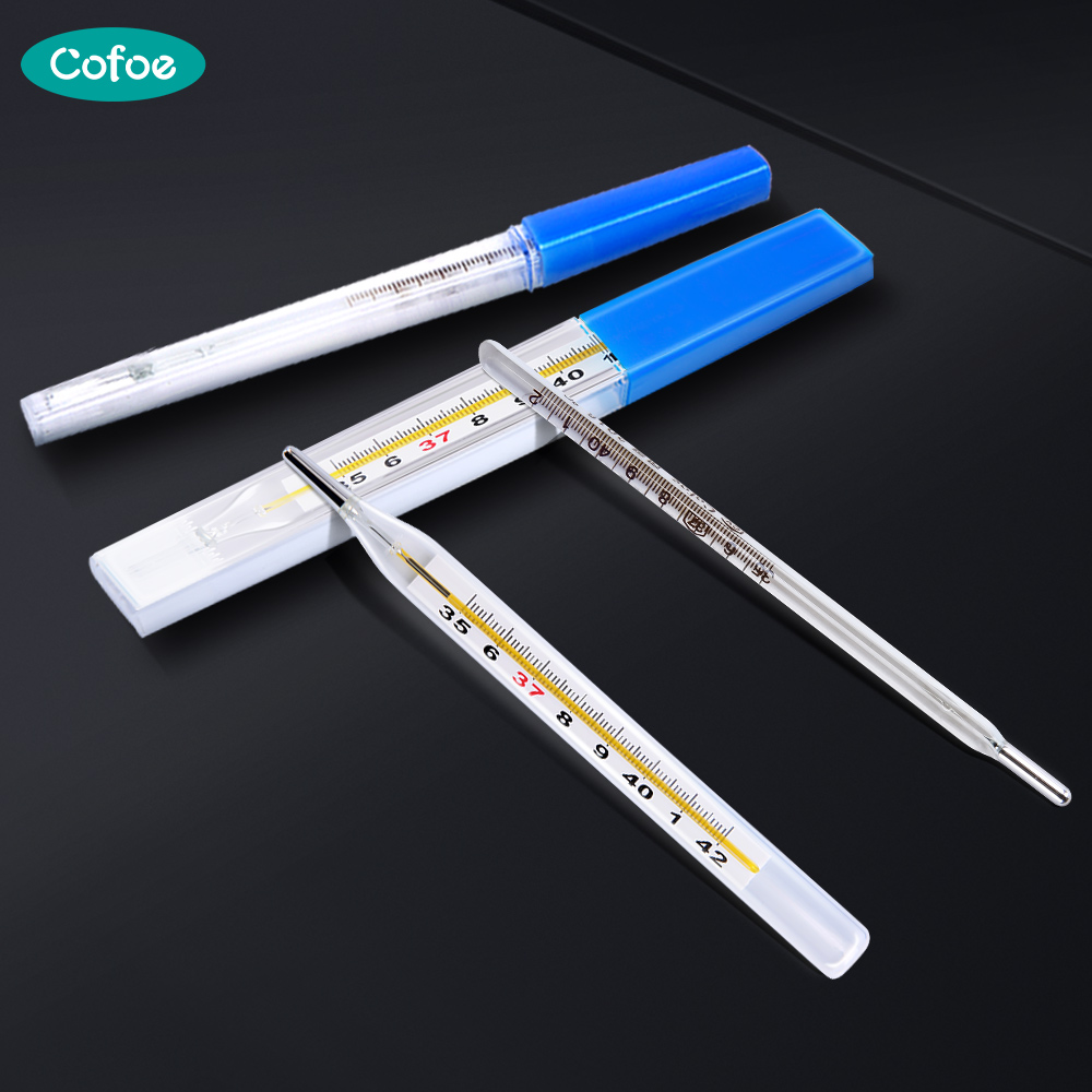 Cofoe Glass Mercur Thermometer Clinical Oral Cavity Armpit Temperature Measurement Fever Termometer for Adult Children