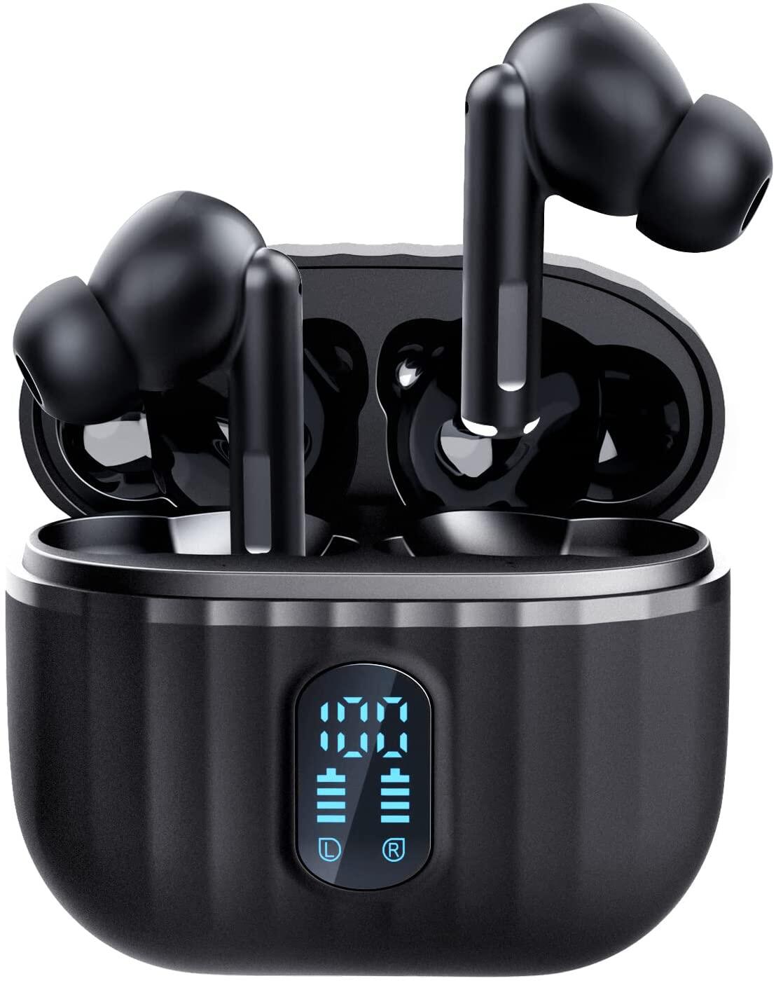 【2022 NEW】COTIN T2 True Wireless Earbuds, Bluetooth Headphone 5.1, LED Digital Display and Built in Mic CVC8.0 Noise Cancelling HiFi Stereo IPX6 Waterproof in Ear Earphones 40h Playtime for Work/Sport