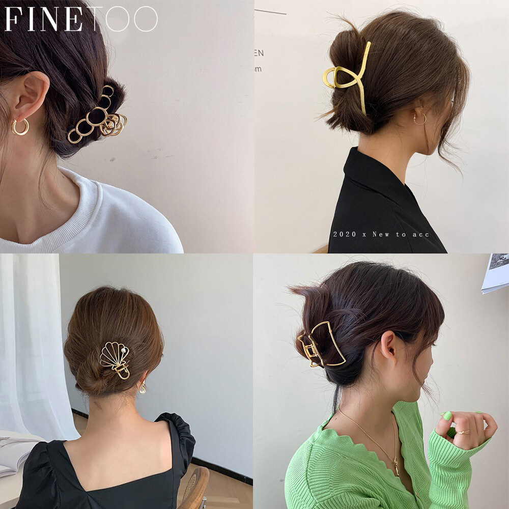FINE TOO Korean Gold Claws Hair Clips Pearl Shell Geometry Betterfly Grab Hairpin Women Fashion Accessories