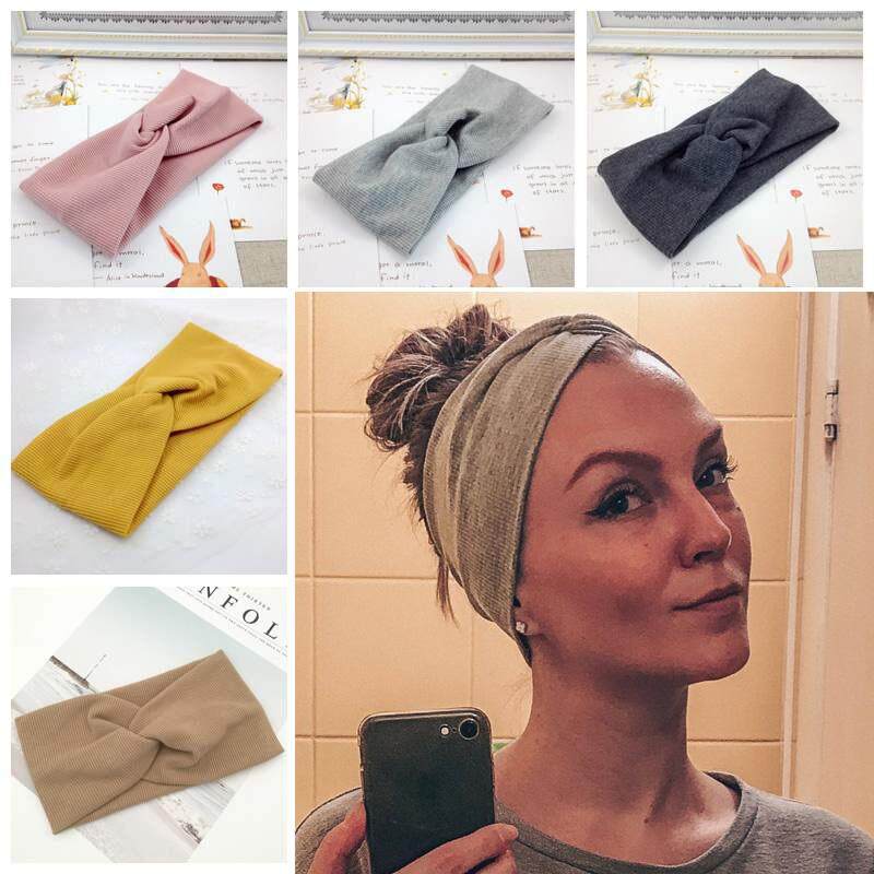 1Pcs Women Headband Solid Color Wide Turban Twist Knitted Cotton Hairband