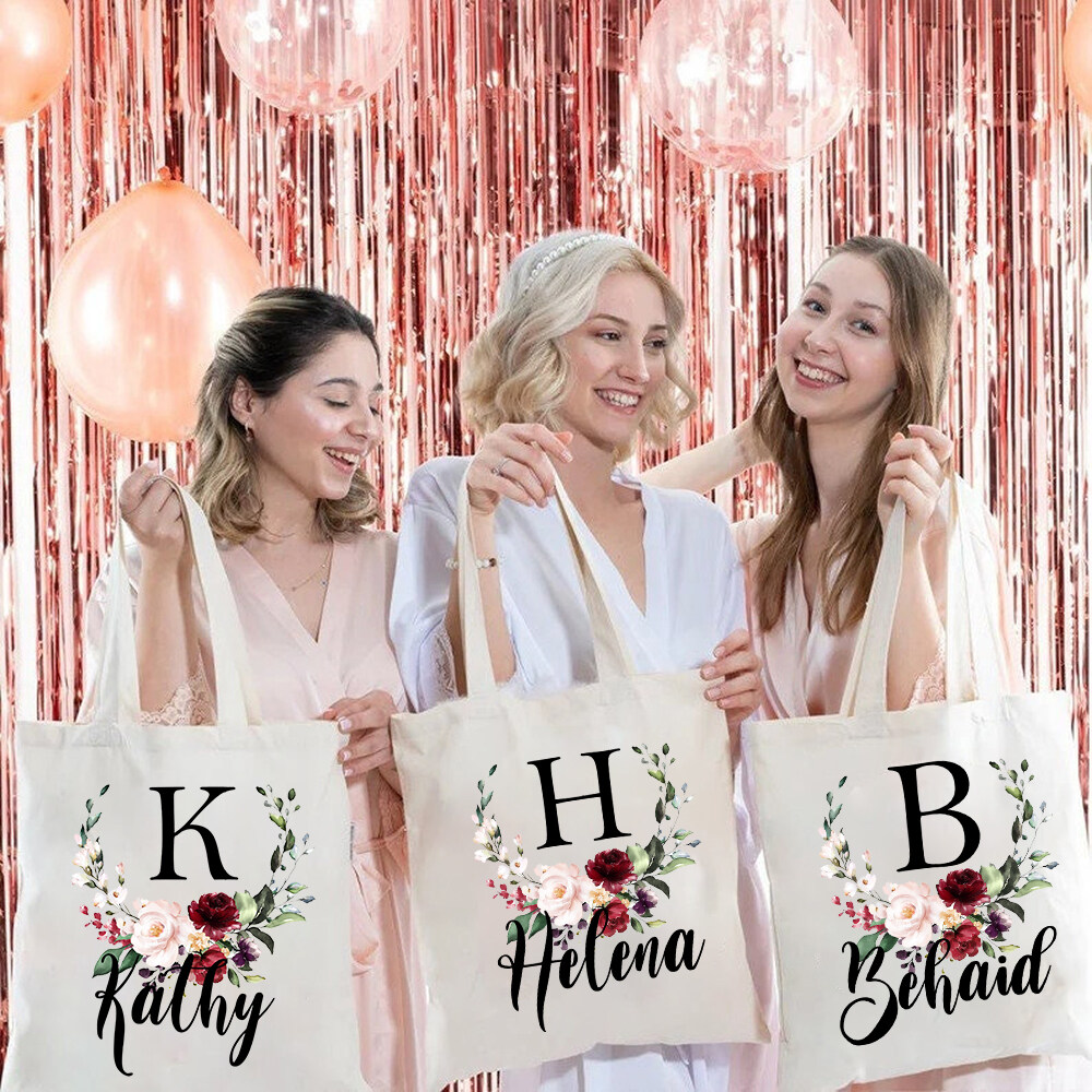 No MOQ Tote Bags Students Shoulderbag Personalised Custom Name Canvas Tote Bag Women Handbag Bachelorette/Bridesmaid/ Wedding Gift