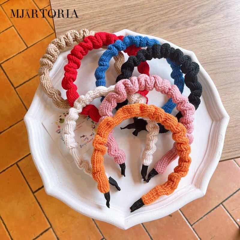 MJartoria Versatile Knitting Wool Pleated Headband Auturm and Winter Super Fairy Temperament Wide Hair Hoop Hair Accessories