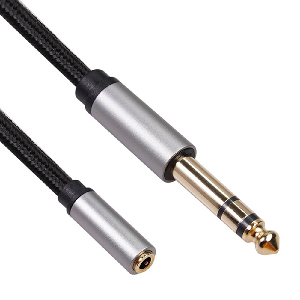 3.5mm Female to 6.35mm Male Braided Cable TRS 1/8 Jack to 1/4 Plug Adapter