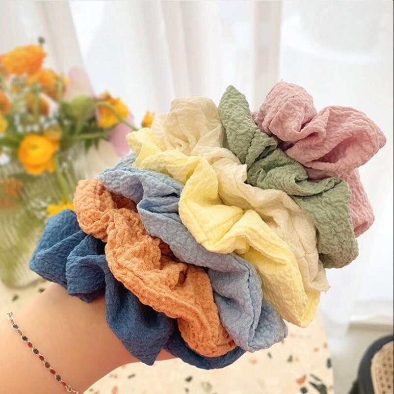 TIZHAN Korean Style Cotton Simple Hairband Pleated Hair Rope Elastic Curls