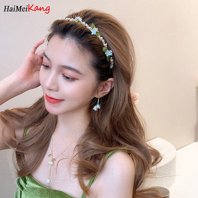 1pc Korean Hairband Elegant Pearl Rhinestone Flower Headband Girls Sweet Hair Hoop Hair Jewelry