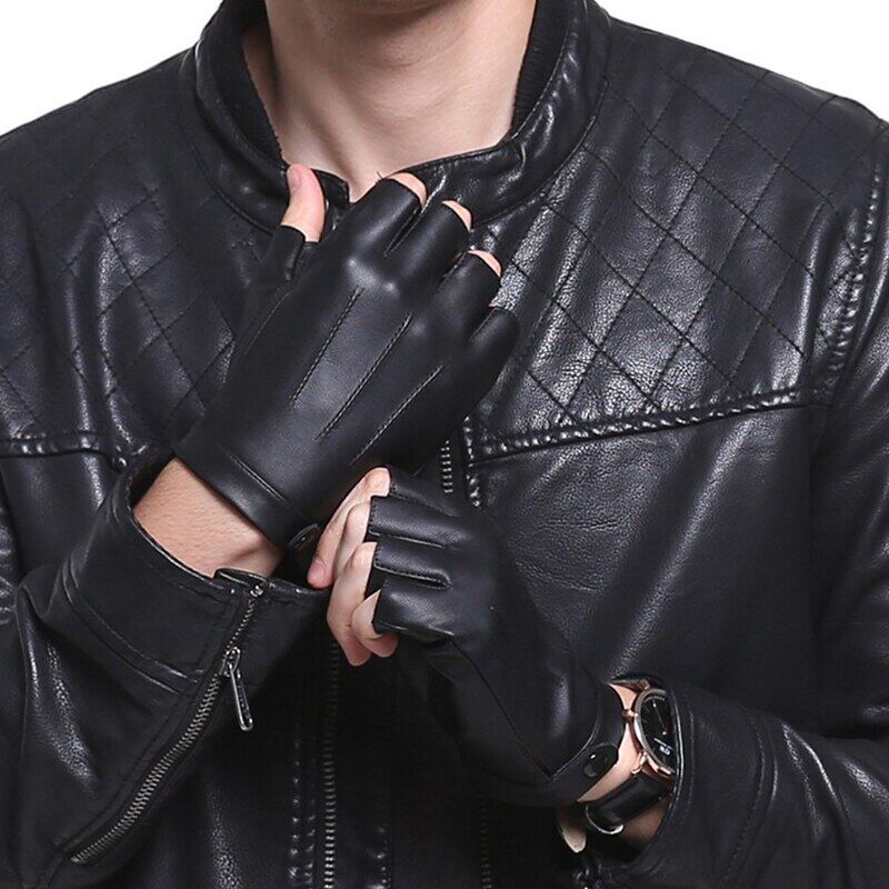Half Finger Men Gloves PU Leather Motor Punk Black Outdoor Cycling Gloves