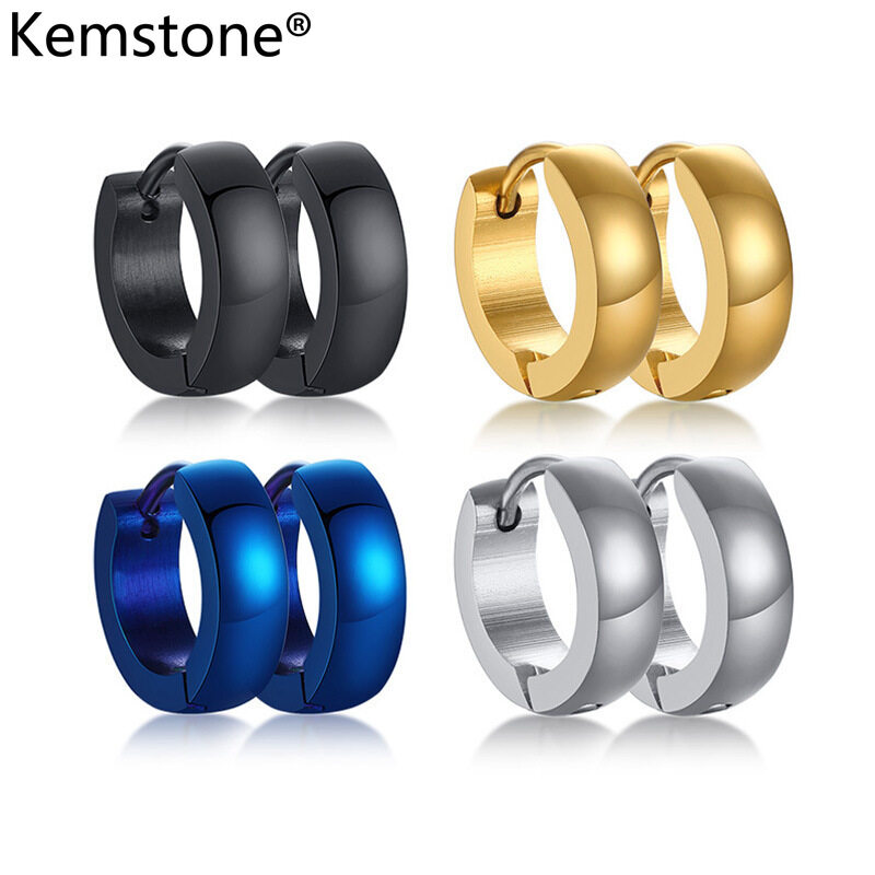 Kemstone Simple 4MM Stainless Steel Silver/Gold/Blue/Black Small Hoop Earrings for Men Women