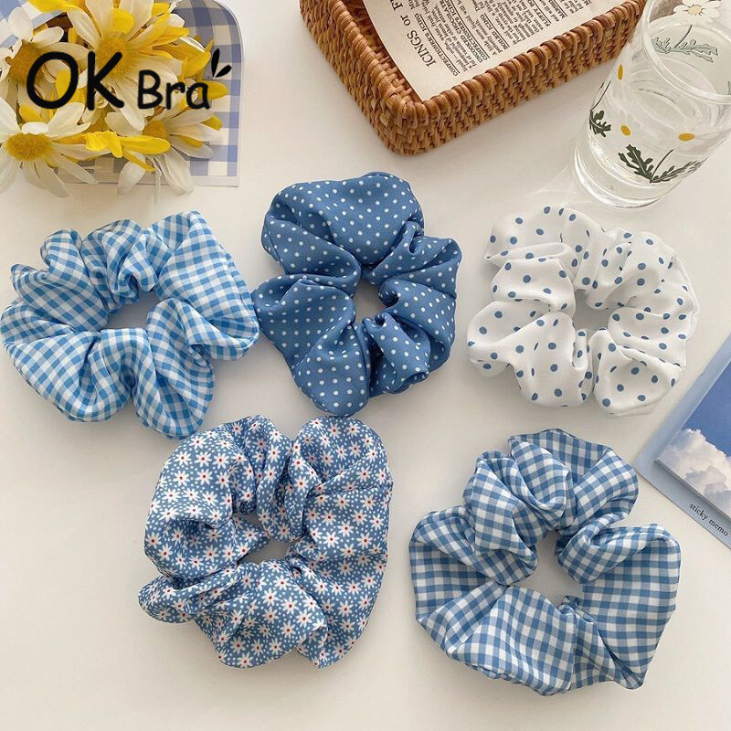 TIZHAN Korean Small Daisy Polka Dot Hair Tie Female Large Intestine Hair Rope Rubber Band Lattice Hair Rope