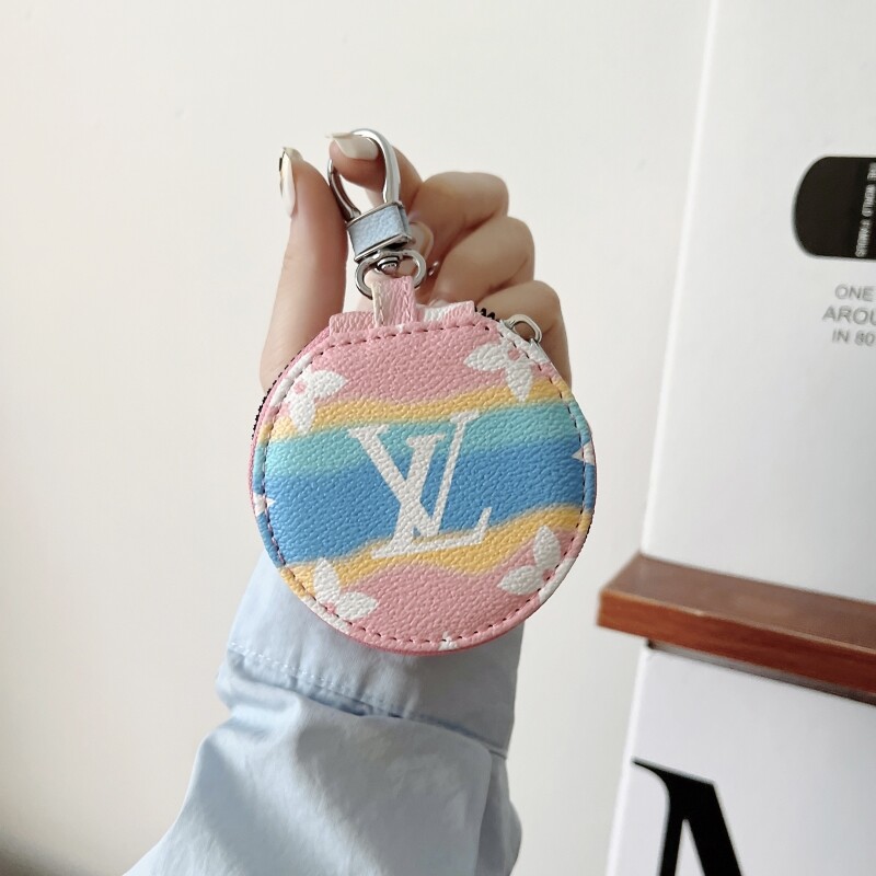 CrashStar Universal Round Leather Headphone Bag For AirPods 1 2 3 Pro InPods i12 i7S Bluetooth Wireless Earphone Carrying Casing Shockproof Storage Box Fashion Purses With Mirror Zipper Cover Top Sell