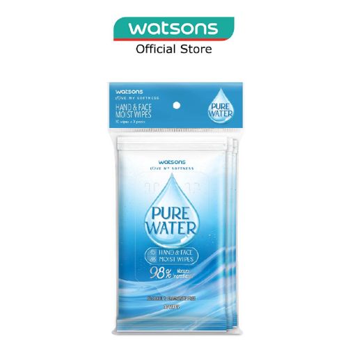 WATSONS Pure Water Hand & Face Moist Wet Wipes (Alcohol & Fragrance-Free) 10s x 3 Packs