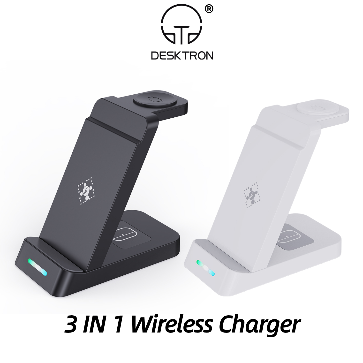 DESKTRON 3 IN 1 Wireless Charger, 15W QI Fast Charge Wireless Charging Station, Fast Charging Charger Dock For iPhone 14 iWatch AirPods Samsung Galaxy Watch Android Phones 2023 Version