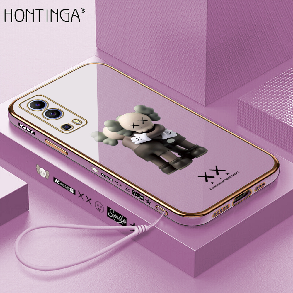 Hontinga Casing Case For VIVO Y72 Y52 5G Case Fashion Design Luxury Chrome Plated Soft TPU Square Phone Case Full Cover Camera Protection Anti Gores Rubber Cases For Girls