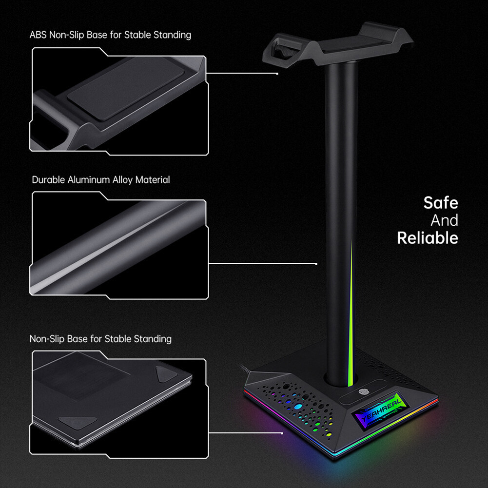 RGB Headphones Desktop Stand Gaming Headset Holder with 3.5mm 2 USB Ports
