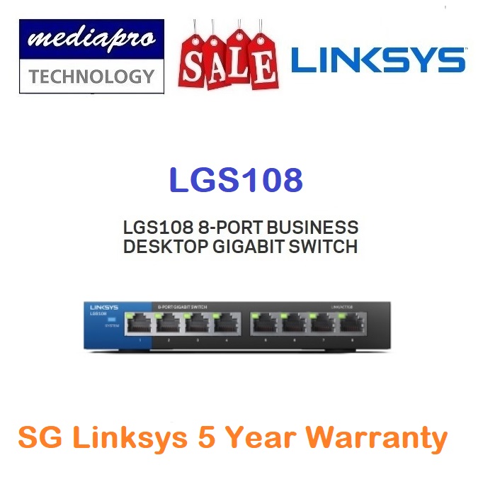 Linksys LGS108 8-Port Business Desktop Gigabit Switch - 5 Year SG Distributor Warranty