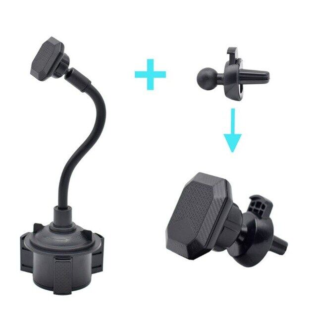 Universal 2 Pcs Set Magnetic Car Cup Holder Long Arm Air Vent Mobile Phone/ Navigation Mount Bracket Magnetic Car Cup Holder